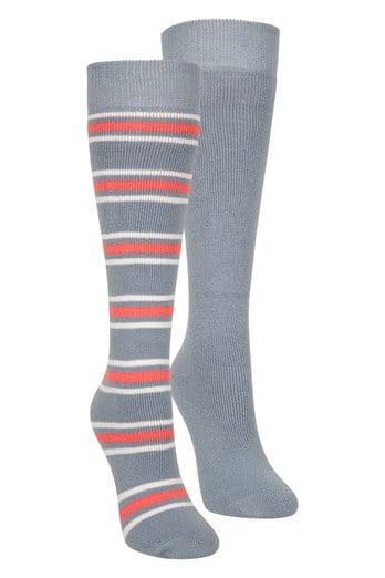 Womens Striped Knee Length Ski Socks 2-Pack Blue