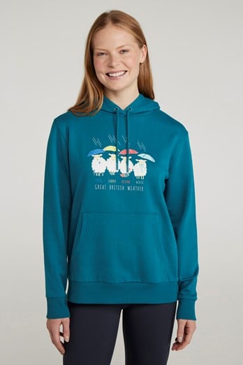 Great British Weather Womens Regular Fit Hoodie Teal
