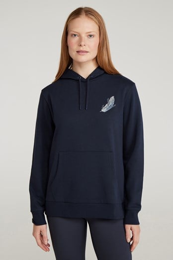 Printed Womens Floating Feather Hoodie Navy