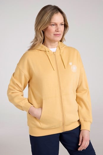 Embroidered Sunflower Womens Full-Zip Hoodie Mustard