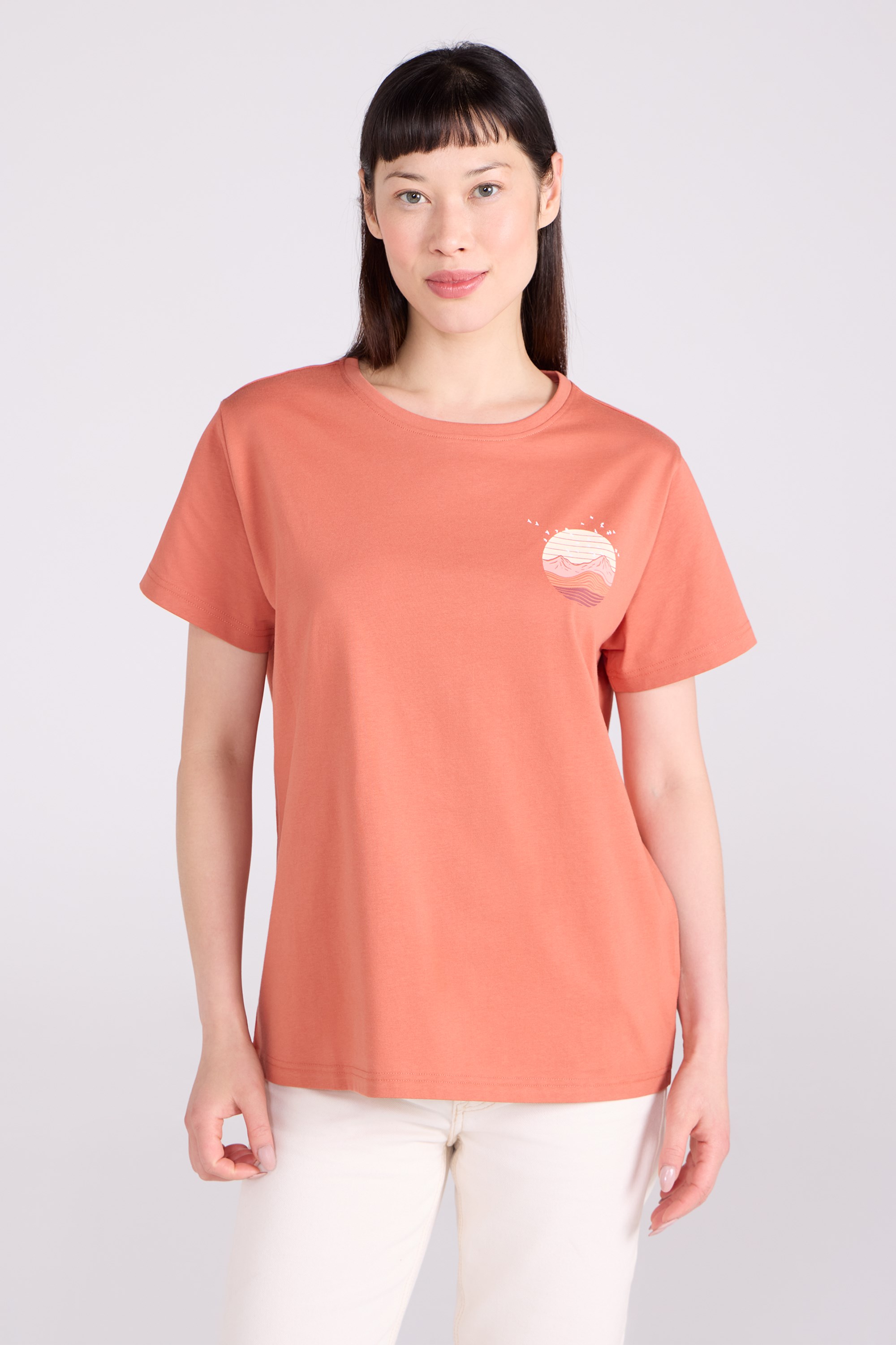 Printed Womens Mountain Bird Loose Fit T-Shirt