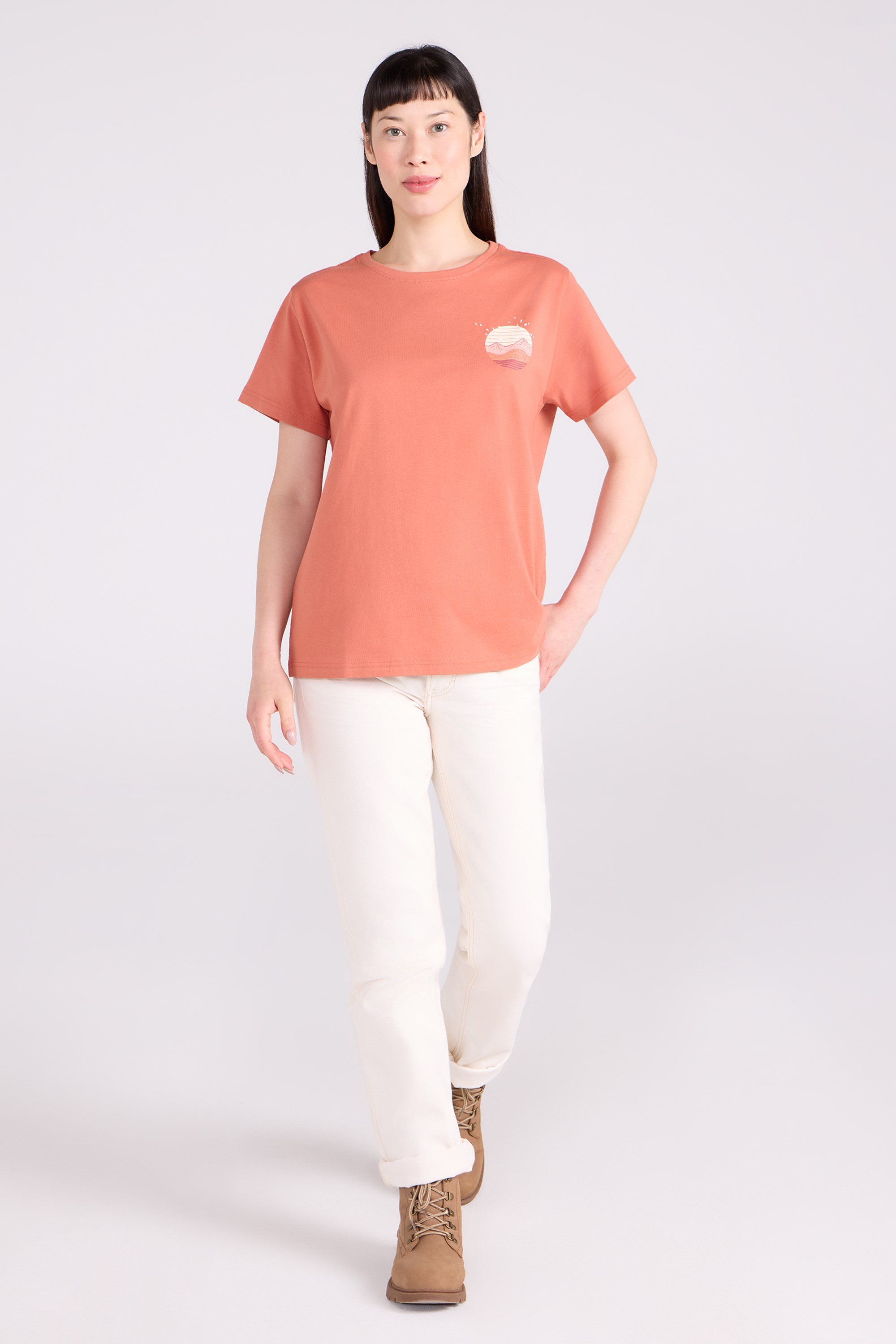 Printed Womens Mountain Bird Loose Fit T-Shirt
