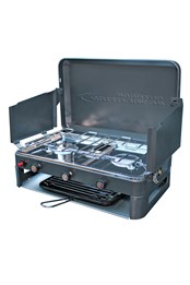 Twin Burner Gas Stove & Grill Charcoal and Chrome