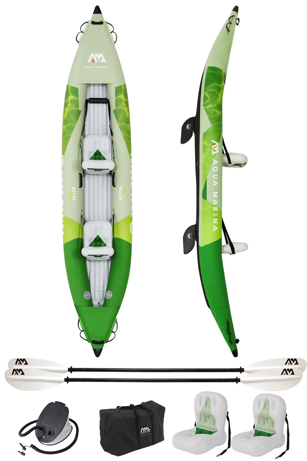 13'6”/11' Inflatable Recreational Kayak - 2 Person with Drop Stitch Floor  and Accessories Including Kayak Seats with High Back Support, Paddle, Fin