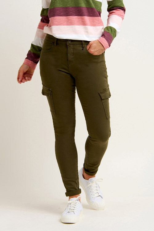 New Ladies Cargo Combat Brown Casual Trousers Womens Slim Fit Stretch Pants  UK 