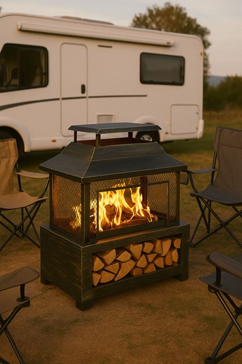 Black Outdoor Fire Pit Log Burner With Storage Black