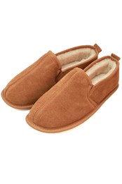 Mens Sheepskin Lined Soft Suede Sole Slippers Chestnut