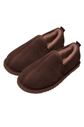 Mens Sheepskin Lined Soft Suede Sole Slippers Chocolate