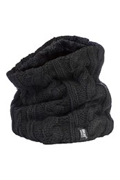 Womens Cable Knit Thermal Fleece Lined Neck Warmer Black
