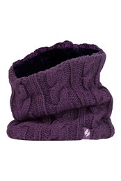 Womens Cable Knit Thermal Fleece Lined Neck Warmer Solid Purple