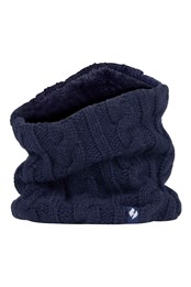 Womens Cable Knit Thermal Fleece Lined Neck Warmer Navy