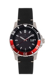 Dive Pro 200 Leather-band Deep Diving Watch W/date Black/Red