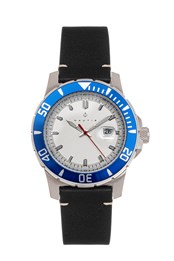 Dive Pro 200 Leather-band Deep Diving Watch W/date Blue/White