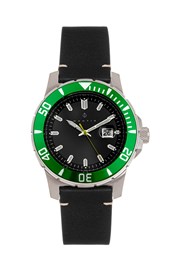 Dive Pro 200 Leather-band Deep Diving Watch W/date Green/Black