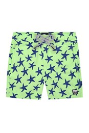 Fresh Green & Blue Starfish Kids Swim Shorts Green