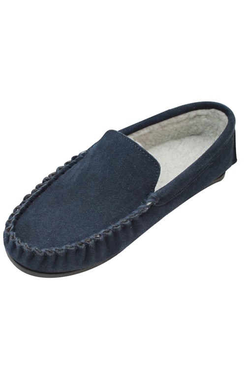 Fleece-Lined Suede Loafer Slippers