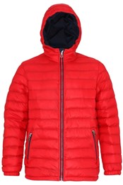 Mens Hooded Water Resistant Padded Jacket Red/Navy
