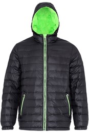 Mens Hooded Water Resistant Padded Jacket Black/Lime