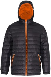 Mens Hooded Water Resistant Padded Jacket Black/Orange
