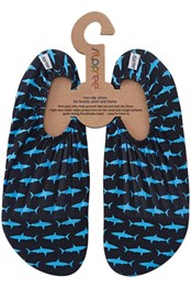Mens Non-Slip Swim Shoes Blue Sharks on Black