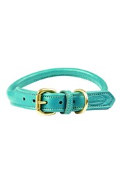 Rolled Leather Dog Collar Teal