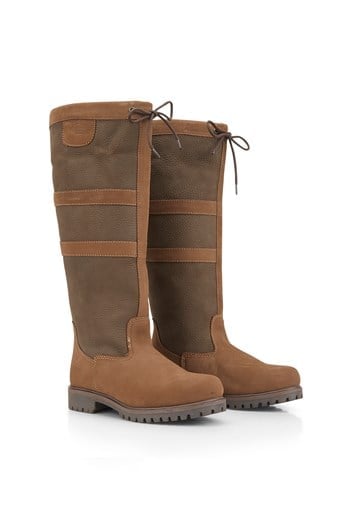 Burghley Womens Leather Long Country Boots Oak
