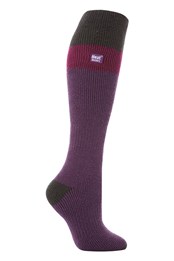 Womens Knee High Thermal Ski Socks Purple/Charcoal