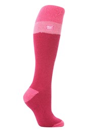Womens Knee High Thermal Ski Socks Raspberry/Light Pink