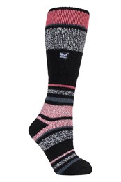 Womens Knee High Thermal Ski Socks Black Stripe