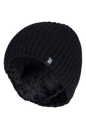 Mens Ribbed Winter Thermal Beanie Hat Black
