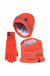 Mens Hi Vis Hat, Neck Warmer & Gloves Winter Set Orange
