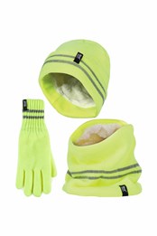 Mens Hi Vis Hat, Neck Warmer & Gloves Winter Set Yellow
