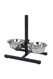 2 Adjustable Large Raised SS Dog Bowls Silver/Black