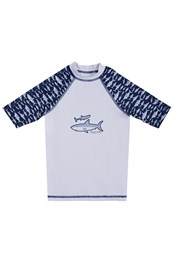 Sharks Kids UPF 50+ Rash Vest Grey Sharks on Navy Blue