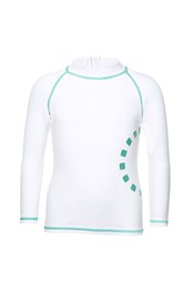 Kids Long Sleeved Rash Vest With Zip White/turquoise