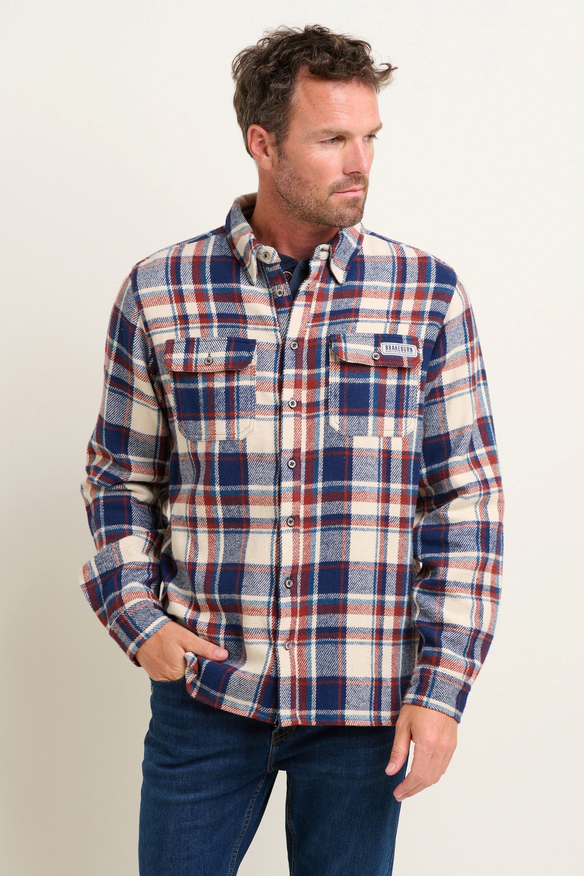 Mens Navy Blanket Check Shirt