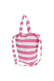 Womens Striped Summer Handbag With Shoulder Strap White/Pink