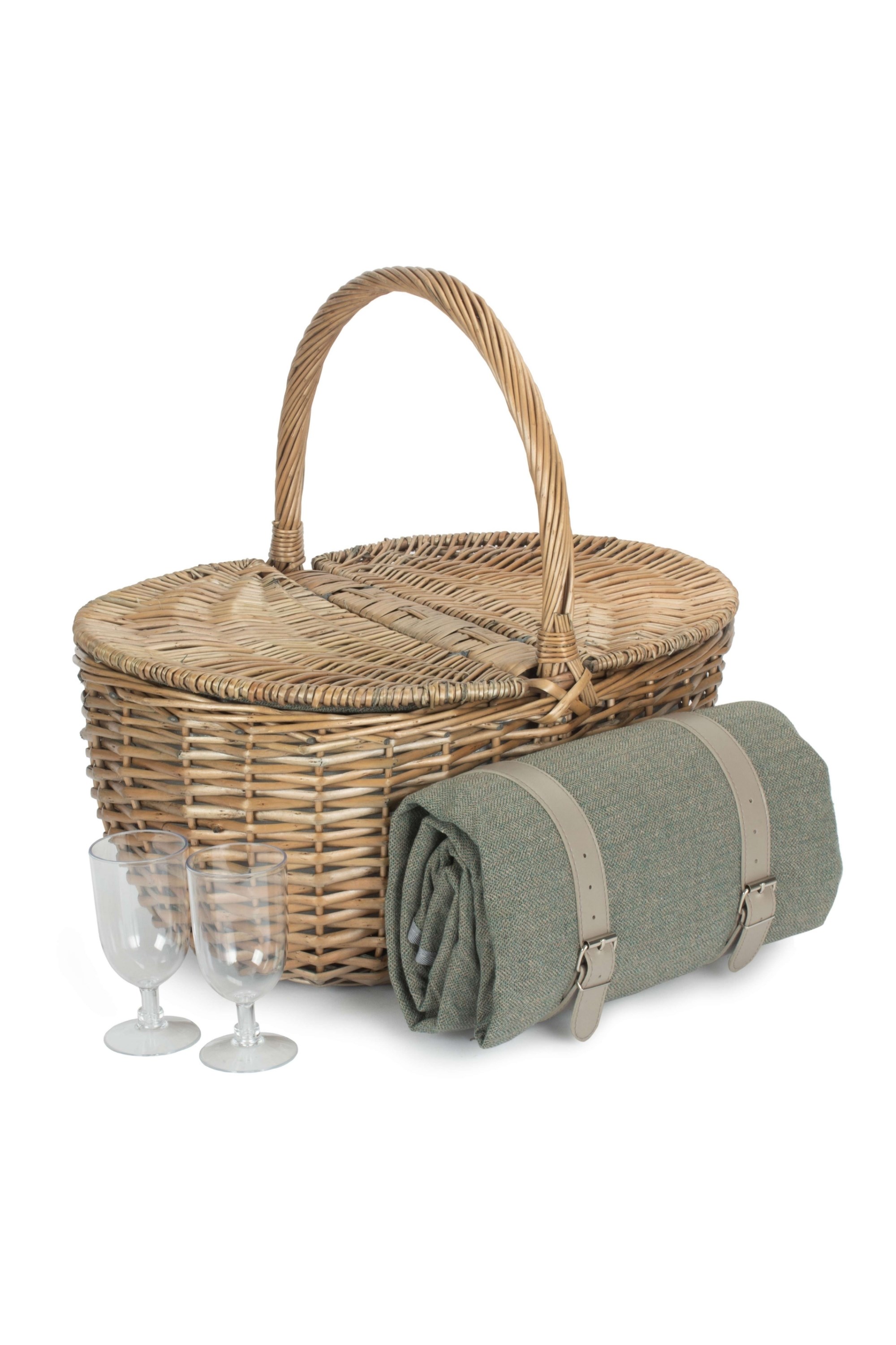 Oval Grey Sage 2 Person Fitted Picnic Basket -