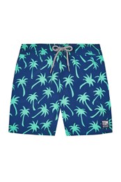 Navy & Spring Green Palms Kids Swim Shorts
