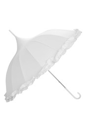 Womens Frill Wedding Stick Umbrella White