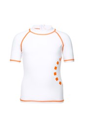Kids Short Sleeved Rash Vest With Zip White/orange