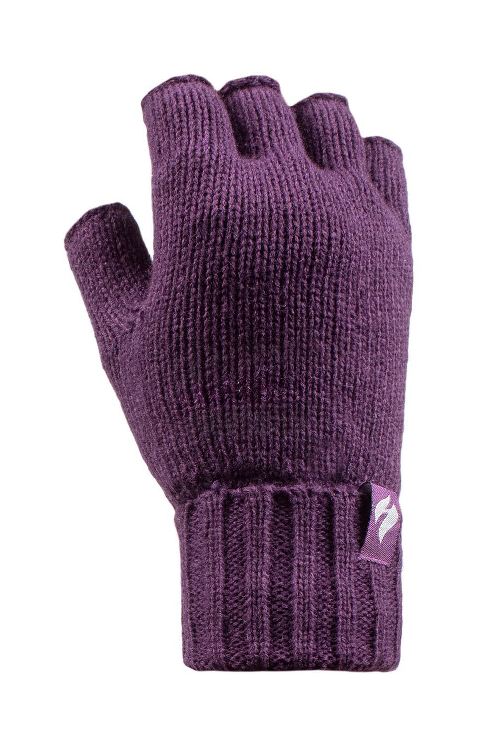 Womens Solid Knit Thermal Fingerless Gloves -