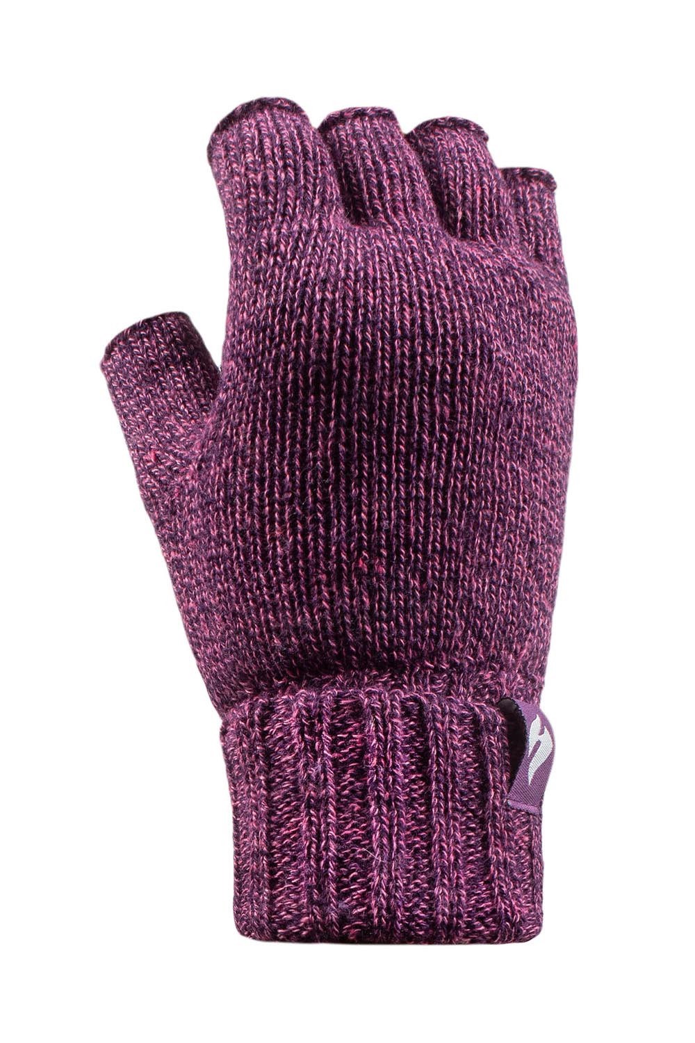 Womens Solid Knit Thermal Fingerless Gloves