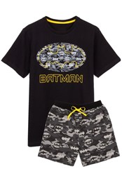 Batman Logo Mens Camo Short Pyjama Set Black/Grey