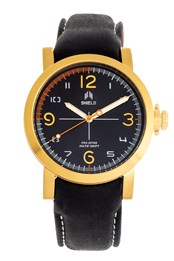 Berge Mens Leather Band Diver Watch Gold/Black