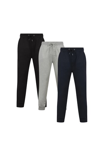 3-Pack Mens Cuffed Joggers with Logo Badge Black