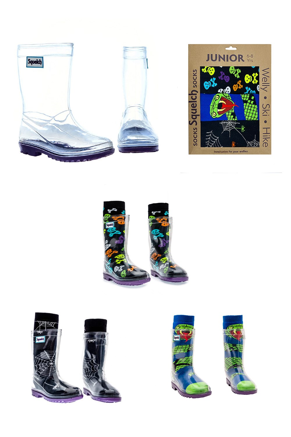 Junior Transparent Welly Boots and Sock Package -