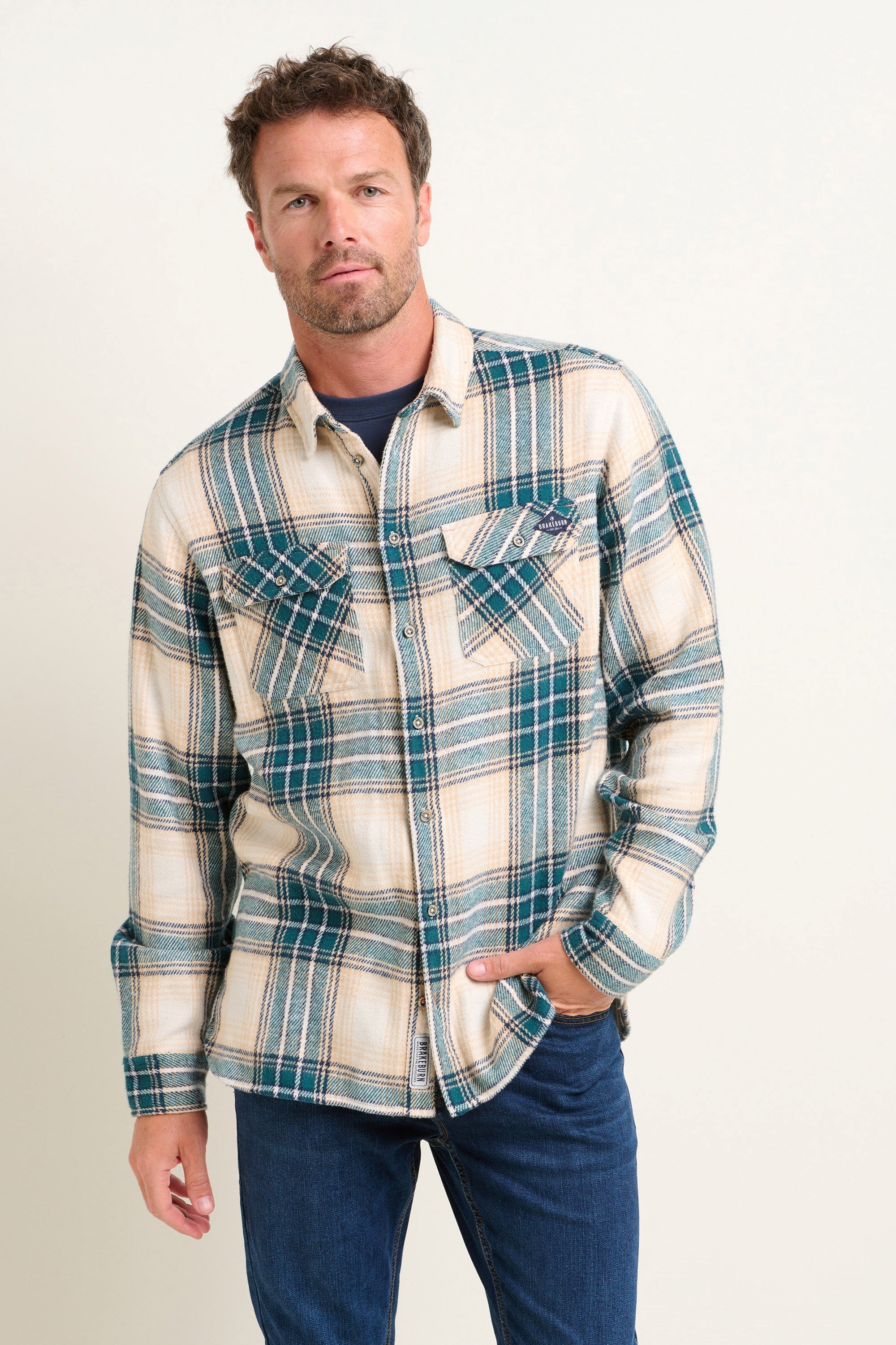Cream Blanket Mens Check Shirt