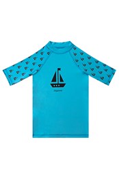 Peter Kids UPF 50+ Rash Vest Neon Blue with Boats