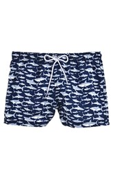 Sharks Kids UPF 50+ Swim Shorts Grey Sharks on Navy Blue